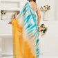 Rajwada Sky Blue And Orange Cotton Linen Zari Work Saree For Women