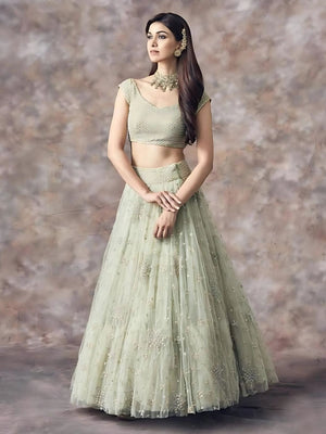 Rajwada Light Green Net Embroidered Semi-Stitched lehenga For Women