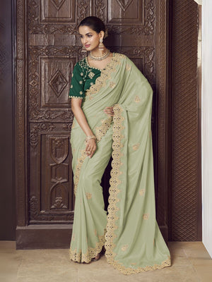 Rajwada Light Green Crepe Embroidered Elegant Saree For Women