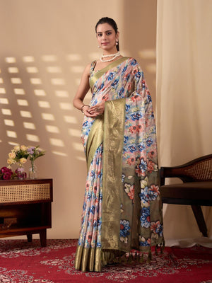 Rajwada Multicolor Silk Blend Printed Saree For Women