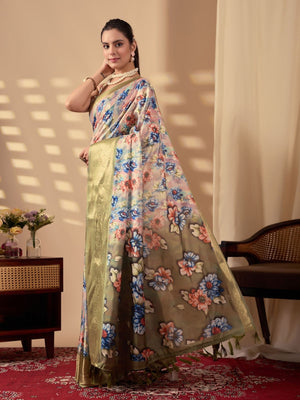 Rajwada Multicolor Silk Blend Printed Saree For Women