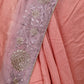 Peach Silk Blend Embellished Saree
