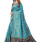 Rajwada Blue Silk Blend Embellished Saree For Women
