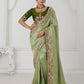 Rajwada Light Green Viscose Silk Embroidered Saree For Women