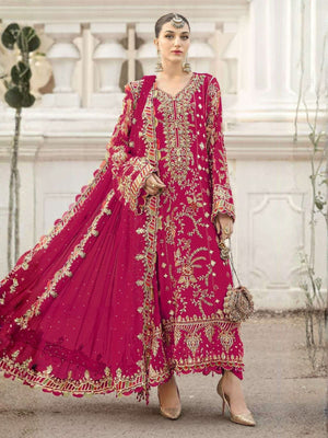 Rajwada Maroon Chiffon Embellished Semi-Stitched Kurta Set For Women
