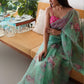 Rajwada Light Green Organza Printed Saree With Unstitched Blouse For Women