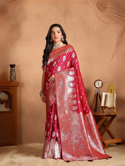 Rajwada Maroon Silk Blend Woven Elegant Saree For Women