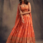 Rajwada Orange Organza Printed And Embriodered Semi-Stitched Lehenga For Women