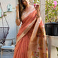 Rajwada Peach Cotton Blend Solid Saree For Women