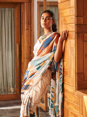 Rajwada Multi Georgette Printed Saree With Unstitched Blouse For Women