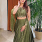Rajwada Olive Green Silk Blend Embellished Semi Stitched Lehenga For Women