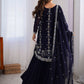 Rajwada Navy Blue Georgette Embroidered Stitched Kurta Set For Women