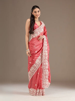 Rajwada Peach Crush Embellished Saree For Women