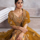 Rajwada Mustard Banarasi Silk Embroidered Semi-Stitched Lehenga For Women