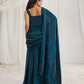 Rajwada Blue Organza Embellished Ready To Wear Saree With Stitched Blouse For Women