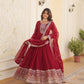 Rajwada Maroon Georgette  Embroidered Stitched Gown With Dupatta For Women