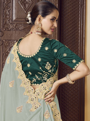 Rajwada Green Crepe Embroidered Elegant Saree For Women