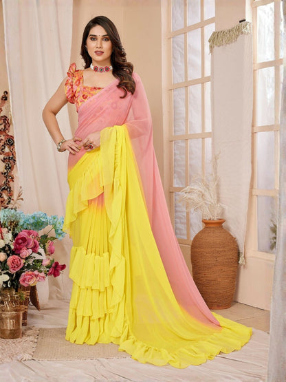 Rajwada Multicolor Georgette Ruffle Saree For Women