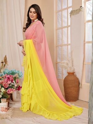 Rajwada Multicolor Georgette Ruffle Saree For Women