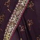 Wine Georgette Embellished Saree