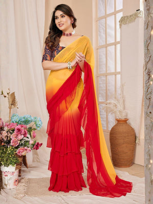 Rajwada Multicolor Georgette Embellished And Ruffle Saree For Women