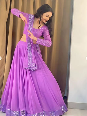 Rajwada Purple Georgette Embroidered Semi-Stitched lehenga For Women