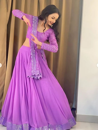 Rajwada Purple Georgette Embroidered Semi-Stitched lehenga For Women