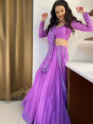 Rajwada Purple Georgette Embroidered Semi-Stitched lehenga For Women