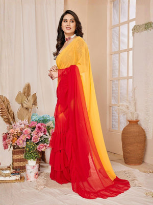 Rajwada Multicolor Georgette Embellished And Ruffle Saree For Women