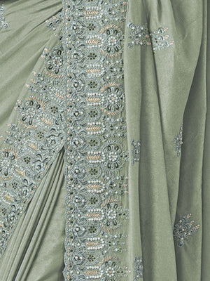 Rajwada Dusty Green Georgette Embroidered Elegant Saree For Women