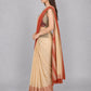 Cream Cotton Blend Solid Saree