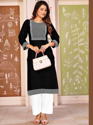 Rajwada Black Rayon Embroidered Kurta For Women