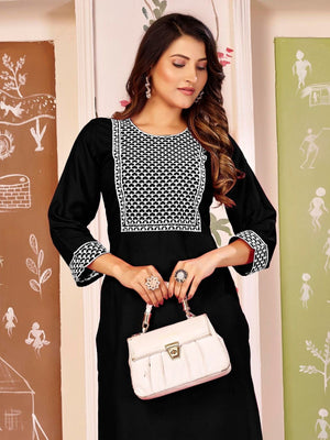 Rajwada Black Rayon Embroidered Kurta For Women