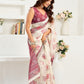Rajwada White And Dark Mauve Cotton Linen Zari Work Saree For Women