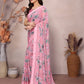 Rajwada Pink Satin Printed Saree With Unstitched Blouse For Women