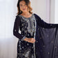 Rajwada Navy Blue Georgette Embroidered Stitched Kurta Set For Women