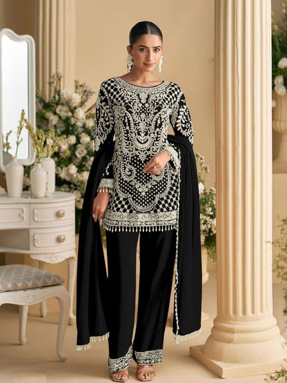 Rajwada Black Georgette Embellished Semi Stitched Kurta Set For Women