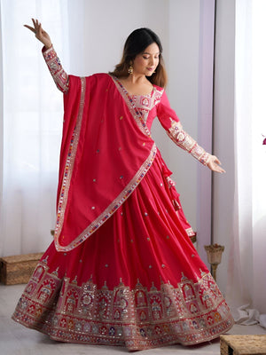 Rajwada Pink Silk Blend Embroidered Semi-Stitched lehenga For Women