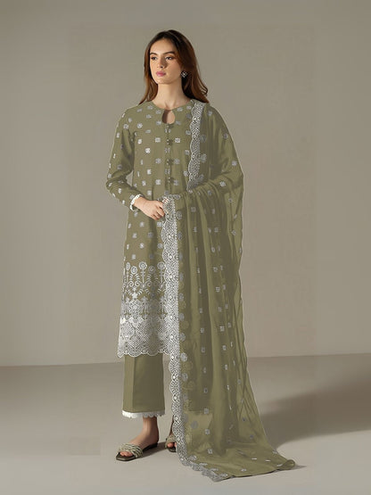 Rajwada Olive Georgette Embroidered Semi Stitched Kurta Set For Women