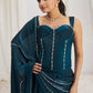 Rajwada Blue Organza Embellished Ready To Wear Saree With Stitched Blouse For Women