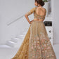 Rajwada Golden Beige Organza Tissue Embroidered Semi-Stitched Lehenga For Women