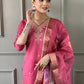 Rajwada Pink Viscose chanderi Embroidered Stitched Kurta Set For Women