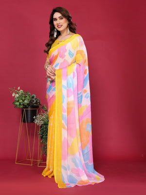 Rajwada Yellow Silk Blend Printed Saree For Women
