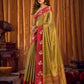 Rajwada Golden And Red Silk Blend Solid Saree For Women