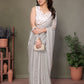 Rajwada Grey Banglori Lace Work Saree With Unstitched Blouse For Women