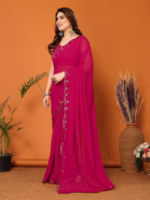 Rajwada Pink Georgette Embroidered Saree For Women