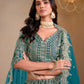 Rajwada Teal Art Silk Embroidered Semi-Stitched lehenga For Women