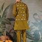 Rajwada Olive Viscose Silk Embroidered Stitched Kurta Set For Men