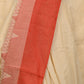 Cream Cotton Blend Solid Saree