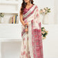 Rajwada White And Dark Mauve Cotton Linen Zari Work Saree For Women